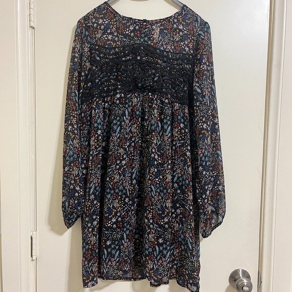 Xhilaration Dresses & Skirts - Floral Babydoll Dress Large Fairy Grunge Whimsigoth Lace Dark Romantic
